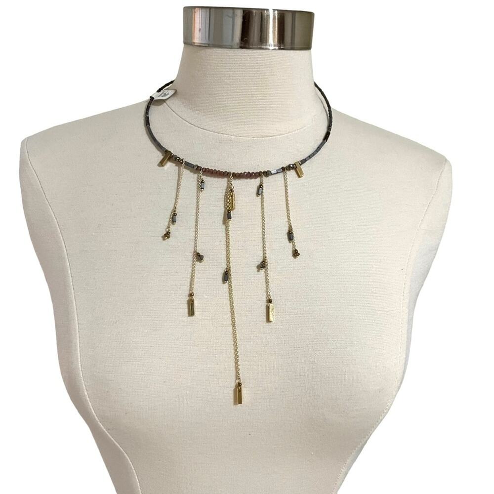 Nakamol Handcrafted Fringe Choker Necklace Beaded Crystals & Stones Adjustable